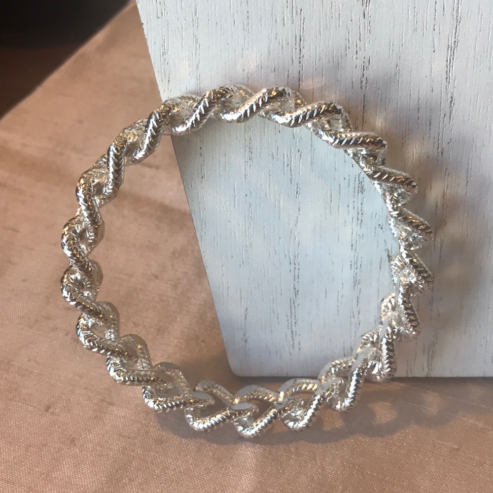 Silver Large Chain Link Solid Bangle Bracelet - image 5